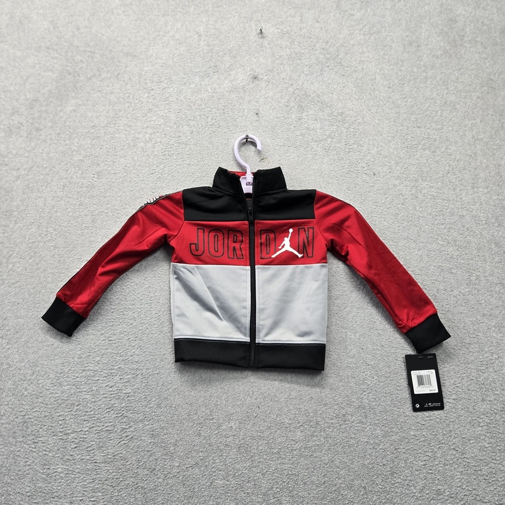 Jordan Boys Jacket 2T Red Colorblock Track Jumpman Logo Spellout Full Zip NWT